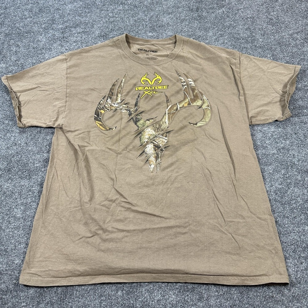 Realtree Shirt Mens XL Brown Xtra Antlers Logo Graphic Tee Hunting Camo